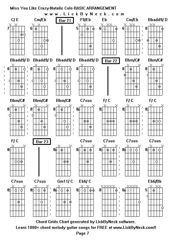 Chord Grids Chart of chord melody fingerstyle guitar song-Miss You Like Crazy-Natalie Cole-BASIC ARRANGEMENT,generated by LickByNeck software.